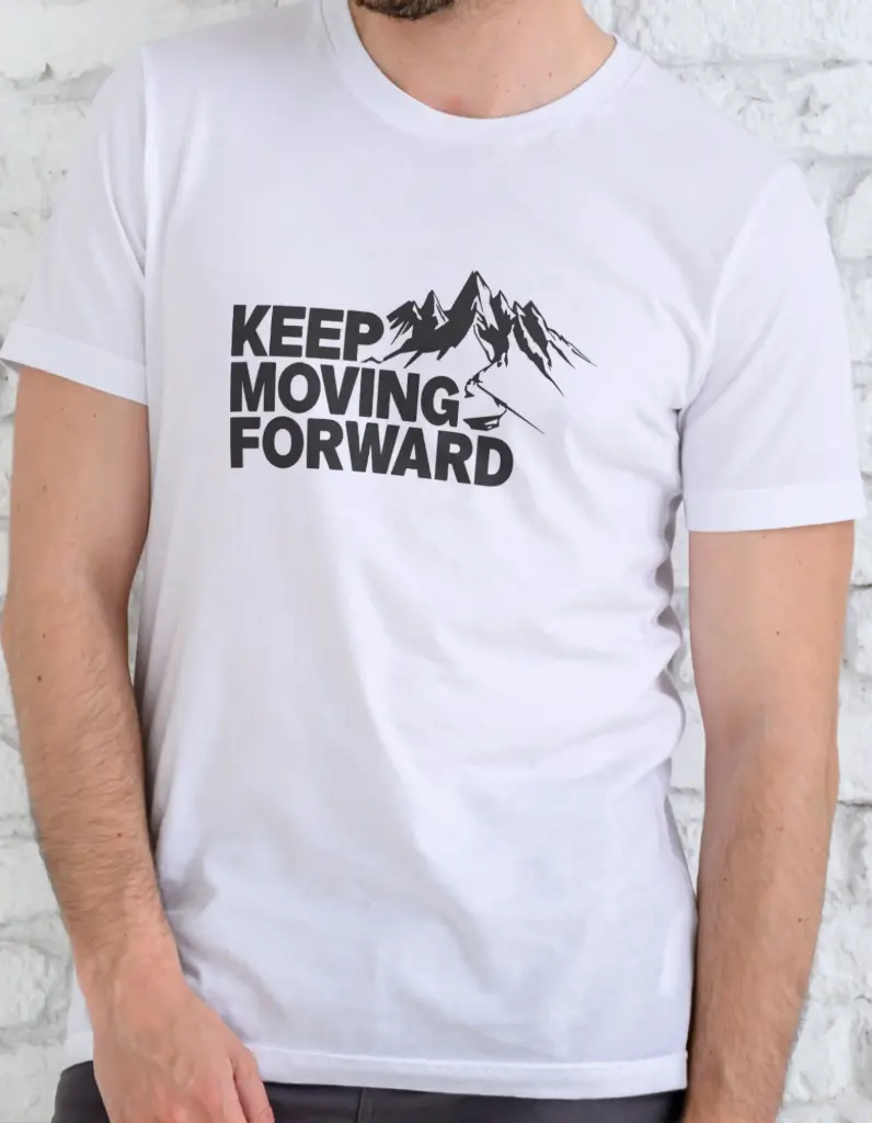 Keep Moving Forward – Men’s Motivational Graphic T-Shirt (S, White)