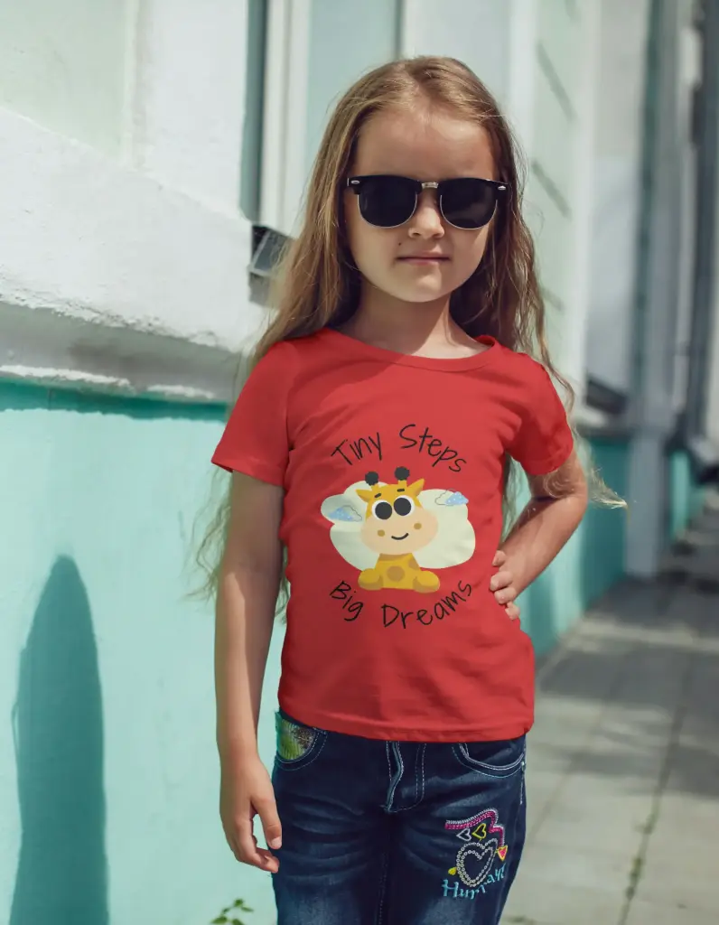 🦒 Tiny Steps, Big Dreams – Kids' T-Shirt (Red, 3-4 Years)