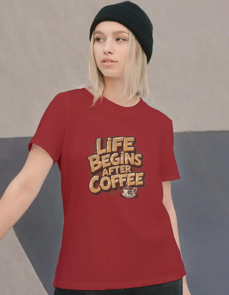 Life Begins After Coffee – Women’s Maroon Graphic T-Shirt