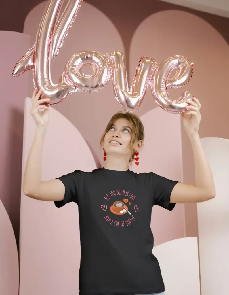 ☕ All You Need is Love & Coffee – Women’s Graphic T-Shirt (S, Black)