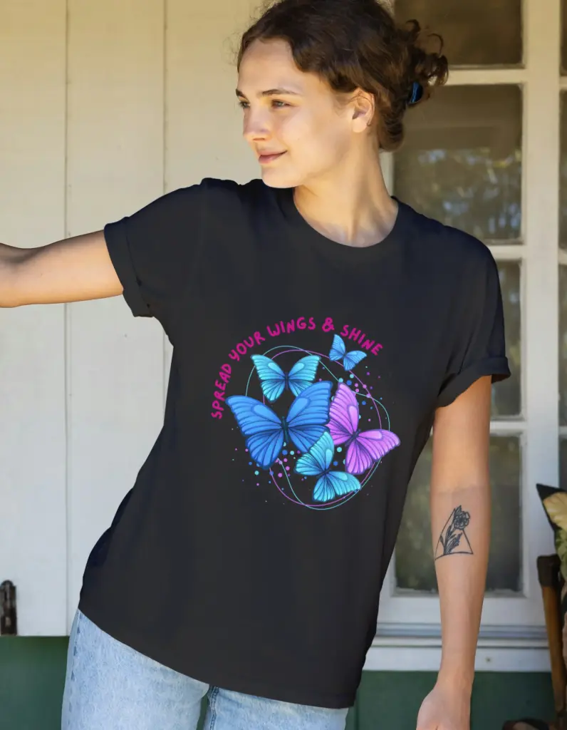 🦋 Women’s “Spread Your Wings & Shine” Butterfly T-Shirt
