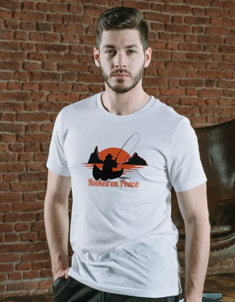 🎣 Hooked on Peace T-Shirt – Fishing Edition (S, White)