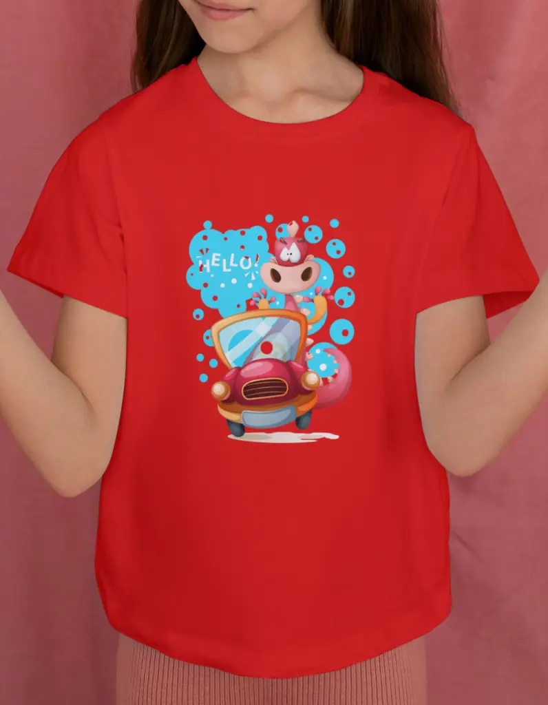 Hello Cartoon Car – Kids T-Shirt (2-3 Years, Red)
