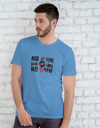 🏋️ Men’s Gym Motivational T-Shirt – “No Pain, No Gain”