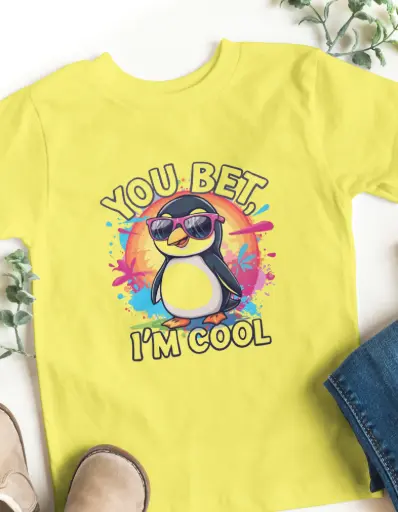 “You Bet, I’m Cool” Kids T-Shirt – Fun & Vibrant Penguin Graphic