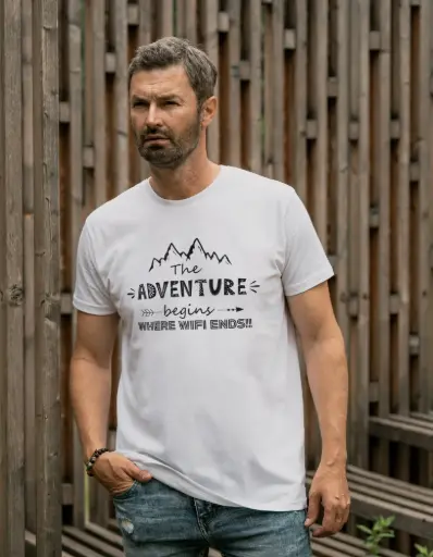 Men’s Adventure T-Shirt – “The Adventure Begins Where WiFi Ends”